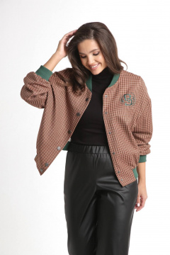 Демисезонный бомбер в мультиколор с вышивкой LadisLine 1527 клетка - фото 4