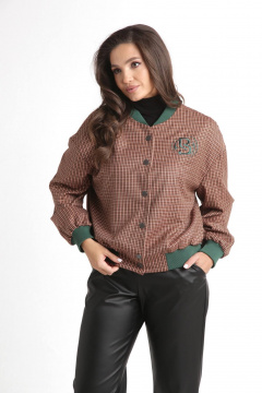 Демисезонный бомбер в мультиколор с вышивкой LadisLine 1527 клетка - фото 1