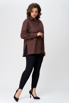 Рубашка оверсайз из текстиля и хлопка с разрезами Avenue 0301-7 шоколад - фото 5