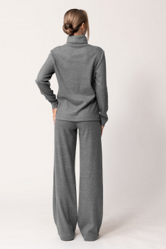 Брюки широкие с отрезным поясом и шнуром из трикотажа для демисезона Golden Valley 6515-2 серый - фото 2