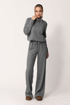 Брюки широкие с отрезным поясом и шнуром из трикотажа для демисезона Golden Valley 6515-2 серый - фото 1