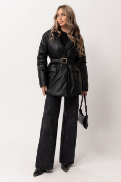Демисезонная куртка из экокожи с утеплителем и съемным поясом Golden Valley 7120 черный - фото 2