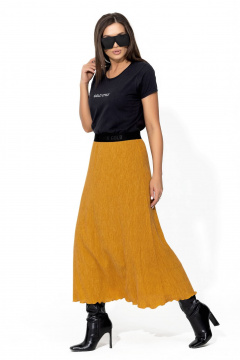 Юбка трапеция макси с поясом из эластичной жатки для повседневных образов Gold Style 2667 горчица - фото 5