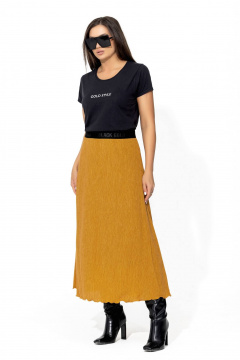 Юбка трапеция макси с поясом из эластичной жатки для повседневных образов Gold Style 2667 горчица - фото 1