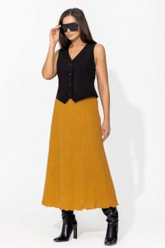 Юбка трапеция макси с поясом из эластичной жатки для повседневных образов Gold Style 2667 горчица - фото 2