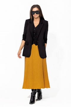 Юбка трапеция макси с поясом из эластичной жатки для повседневных образов Gold Style 2667 горчица - фото 3