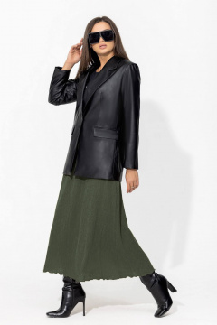 Юбка А-силуэта макси из жатки с поясом и резинкой для офиса и casual Gold Style 2667 хаки - фото 2