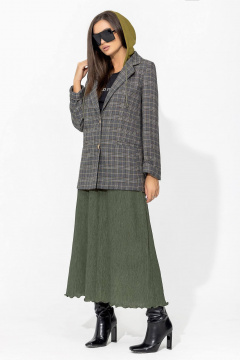 Юбка А-силуэта макси из жатки с поясом и резинкой для офиса и casual Gold Style 2667 хаки - фото 1