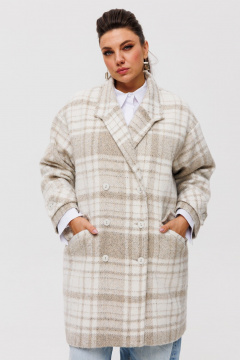 Пальто оверсайз с двубортным кроем и карманами из пальтовой ткани Anelli 1495 пастила - фото 1