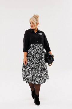 Демисезонное платье с элементами в стиле квик и сборками Anastasia 1107 черный/горох - фото 4