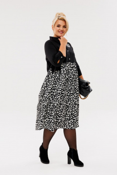 Демисезонное платье с элементами в стиле квик и сборками Anastasia 1107 черный/горох - фото 2