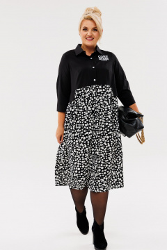 Демисезонное платье с элементами в стиле квик и сборками Anastasia 1107 черный/горох - фото 1