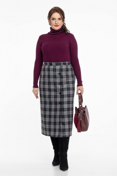 Юбка шерстяная миди классическая с разрезом и теплой защитой Дорофея 259 черный,серый,бордовый,красный - фото 1
