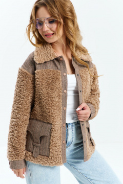 Жакет свободного кроя из костюмной ткани и искусственного меха Euromoda 557 - фото 1