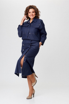 Джинсовый костюм куртка и юбка на каждый день Bonna Image 943 синий - фото 4