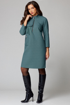 Зеленое платье прямого кроя с косой застежкой Мишель стиль 1221 полынь - фото 2