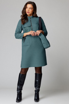 Зеленое платье прямого кроя с косой застежкой Мишель стиль 1221 полынь - фото 5