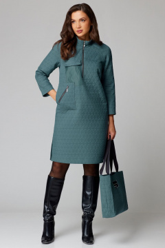 Зеленое платье прямого кроя с косой застежкой Мишель стиль 1221 полынь - фото 4