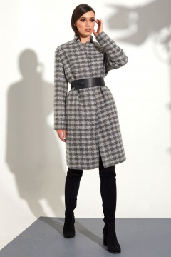 Демисезонное пальто с геометричным рисунком и съемным поясом Golden Valley 7107 серая_клетка - фото 2