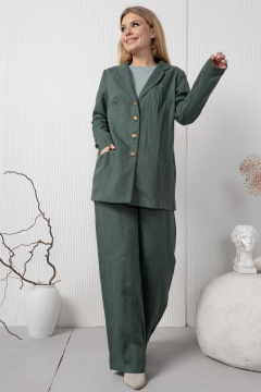 Зеленые льняные брюки с карманами на резинке AMORI 5194 темно-зеленый - фото 5