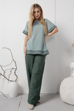 Зеленые льняные брюки с карманами на резинке AMORI 5194 темно-зеленый - фото 3