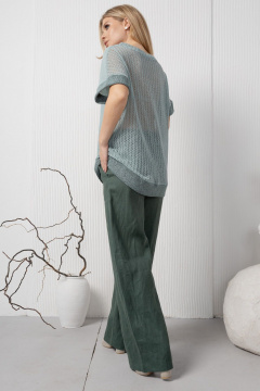 Зеленые льняные брюки с карманами на резинке AMORI 5194 темно-зеленый - фото 4