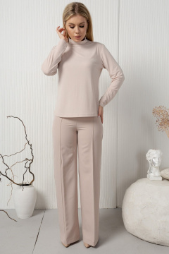 Бежевые широкие брюки с высокой талией AMORI 5195 телесный - фото 2