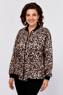 Коричневый бомбер свободного кроя в стиле casual Swallow 789 чёрный+принт"леопард" - фото 2
