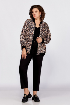 Коричневый бомбер свободного кроя в стиле casual Swallow 789 чёрный+принт"леопард" - фото 4