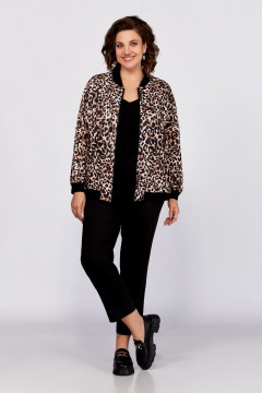 Коричневый бомбер свободного кроя в стиле casual Swallow 789 чёрный+принт"леопард" - фото 3