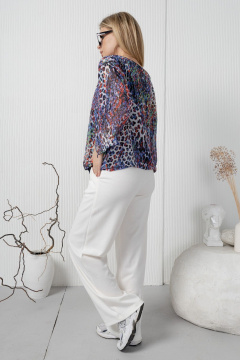 Молочные широкие брюки трикотажные на резинке AMORI 5197 молоко - фото 3