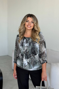 Блуза с рюшами из вискозы и трикотажа для деловых образов LindaLux 217 белый_коралл - фото 4