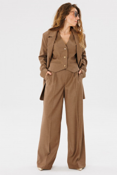 Коричневый костюм 3-ка из поливискозы: жакет, брюки, жилет FAMA 24051-2 коричневый - фото 5