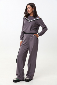 Комплект из трикотажного джемпера и брюк с экокожей LM К1347 серый - фото 5