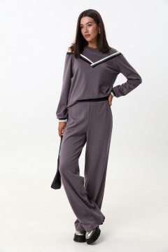 Комплект из трикотажного джемпера и брюк с экокожей LM К1347 серый - фото 3