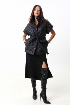 Тёплый стеганый жилет из объемной ткани с поясом LM М14 черный - фото 4