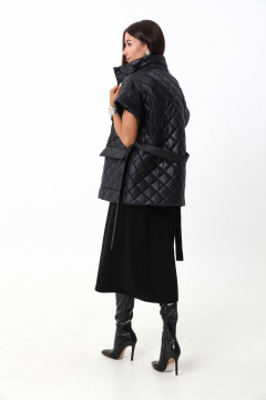 Тёплый стеганый жилет из объемной ткани с поясом LM М14 черный - фото 3