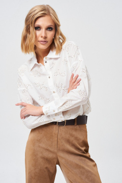 Демисезонная хлопковая рубашка с вышивкой и золотистыми пуговицами Mixan 2072 - фото 3