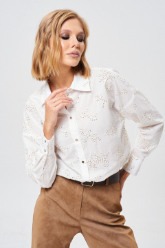 Демисезонная хлопковая рубашка с вышивкой и золотистыми пуговицами Mixan 2072 - фото 2