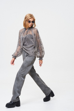 Брюки из экокожи с эффектом washed out и прямым силуэтом Mixan 3057/2 - фото 4