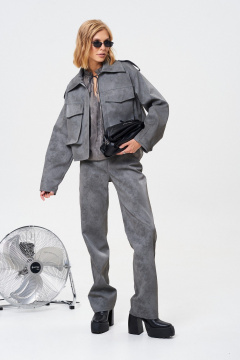 Брюки из экокожи с эффектом washed out и прямым силуэтом Mixan 3057/2 - фото 1