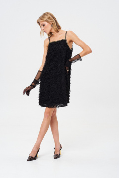 Классическое трапециевидное платье из дизайнерской пушистой ткани Mixan 5081 - фото 2