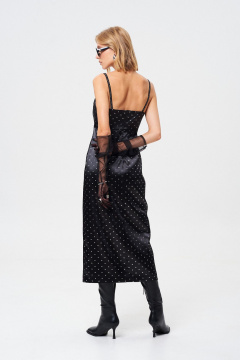 Элегантное атласное платье с принтом и декоративной тесьмой Mixan 5085 - фото 2