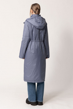 Демисезонное голубое пальто с капюшоном и поясом Golden Valley 7163 темно-голубой - фото 3