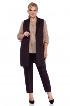 Деловой демисезонный костюм из вискозы с жилетом и зауженными брюками LaKona 1448 шоколад - фото 2