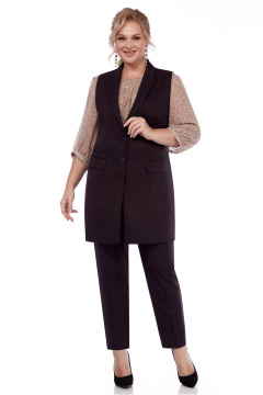 Деловой демисезонный костюм из вискозы с жилетом и зауженными брюками LaKona 1448 шоколад - фото 1
