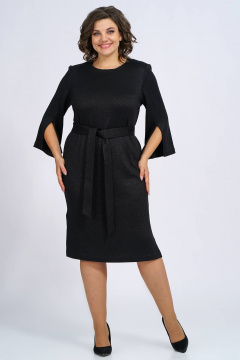 Платье трикотажное прилегающее с нагрудными вытачками и разрезом Пинск-Стиль 113 черный - фото 1