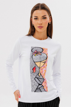 Белый классический лонгслив из хлопка с принтом Kivviwear 4061.60 - фото 2
