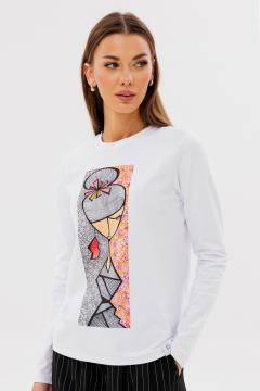 Белый классический лонгслив из хлопка с принтом Kivviwear 4061.60 - фото 1