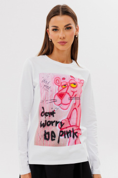 Белый лонгслив из хлопка с принтом, классическая модель Kivviwear 4061.61 - фото 1